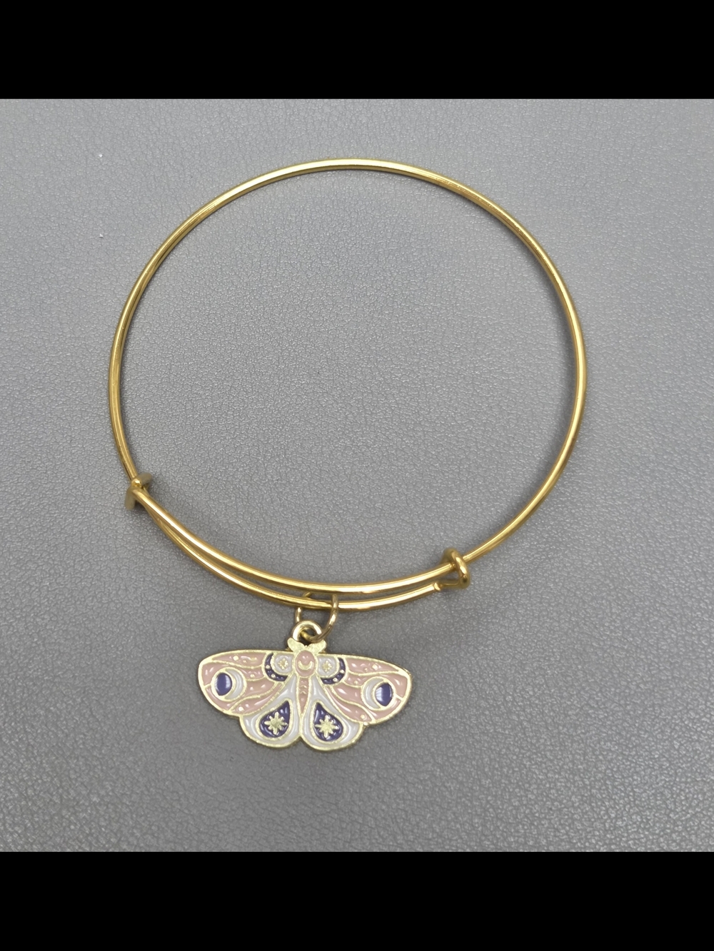 Gold-Tone Butterfly Enamel Charm Bangle Bracelet - Pink & Blue